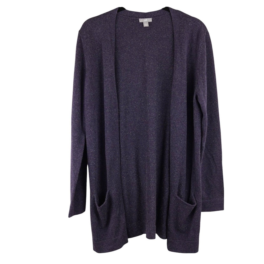 J Jill Cardigan Sweater Womens S Purple Silk Open Front Long Sleeve Pocket